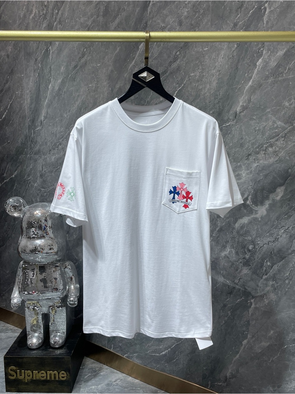 CHROME HEARTS White Pocket T-Shirt with Floral Graphic